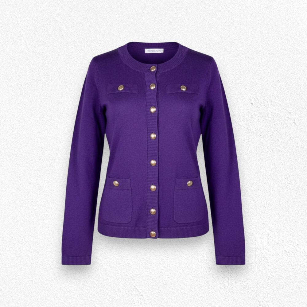 Y2K Vintage Pendleton Purple Gold Button Front Merino Wool Cardigan Size Medium